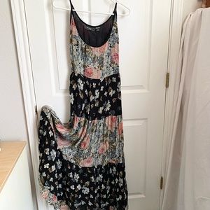 Nostalgia Black Floral Long Flowing Spring Dress Women Small S Sleeveless